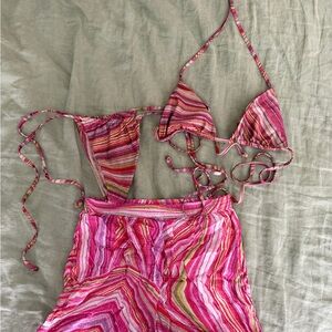 Vibrant Pink Striped Bikini Set